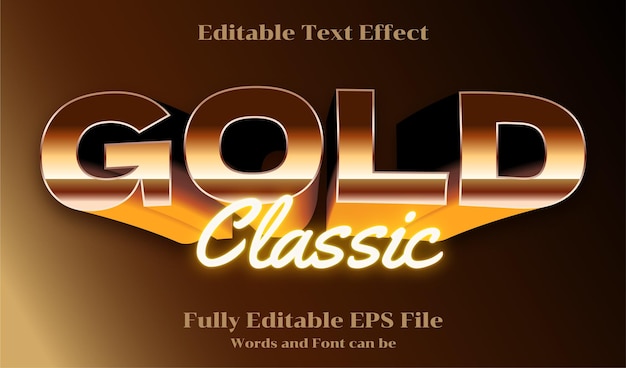 Efecto de texto editable de oro clásico metálico 3d