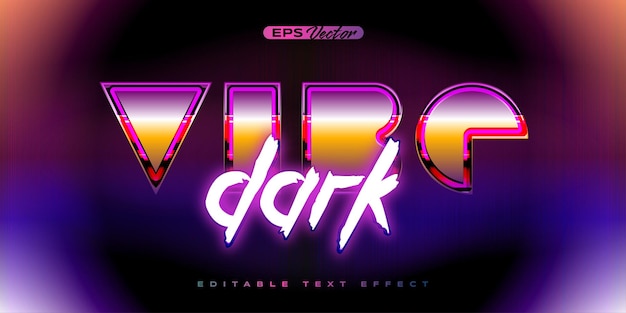 Efecto de texto editable oscuro con ambiente de los 80 tema de regreso al futuro