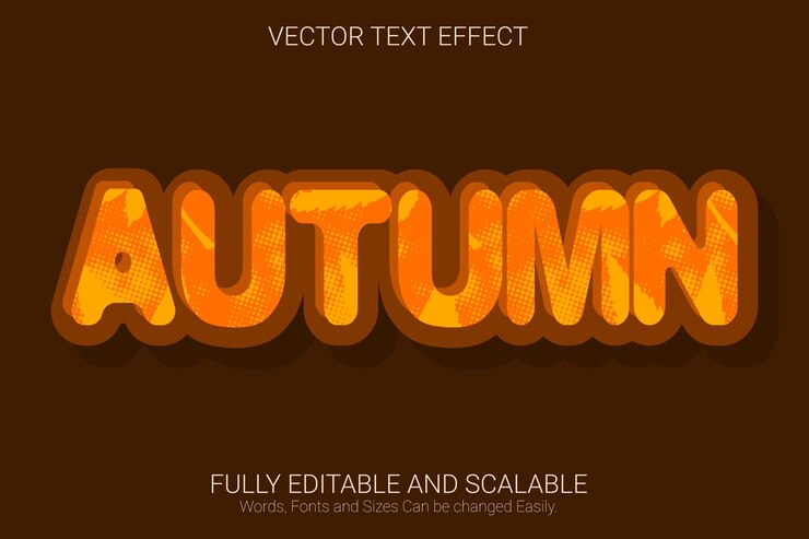 Vector efecto de texto editable de otoño, estilo de texto de color naranja