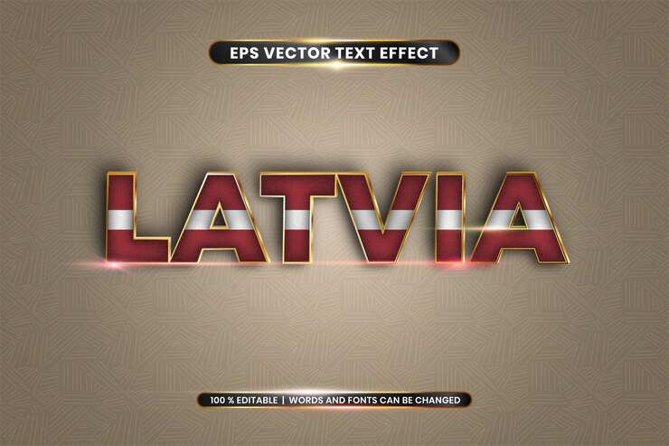 Vector efecto de texto editable, palabra de letonia con bandera nacional