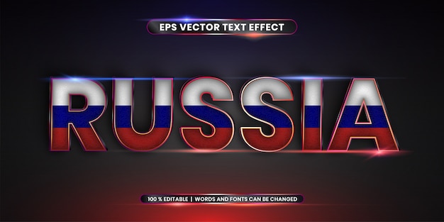 Efecto de texto editable, palabra de Rusia con bandera nacional
