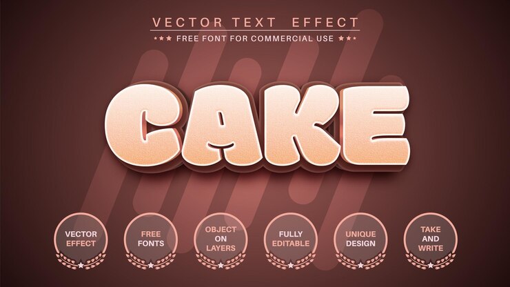 Vector efecto de texto editable de pastel, estilo de fuente