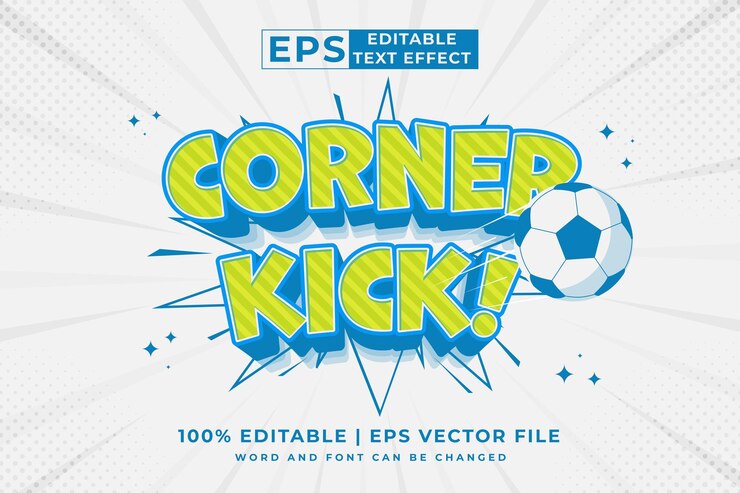 Vector efecto de texto editable patada de esquina vector premium de estilo cómico de dibujos animados en 3d