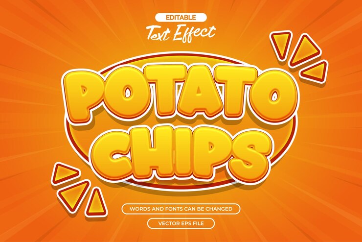 Vector efecto de texto editable de patatas fritas con fondo cómico amarillo