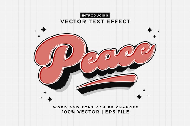Efecto de texto editable Paz 3d estilo de dibujos animados premium vector