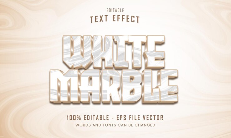 Vector efecto de texto editable de piedra blanca con textura de mármol vector premium