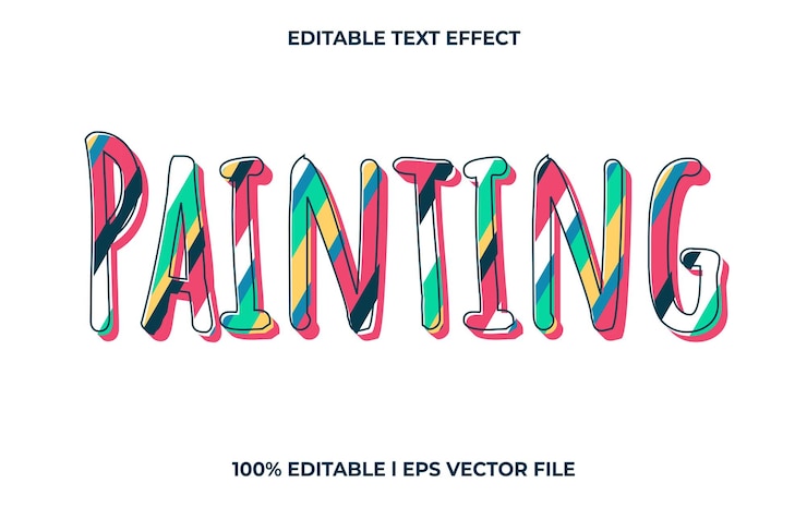 Vector efecto de texto editable de pintura, estilo de fuente de tipografía de letras, texto 3d colorido