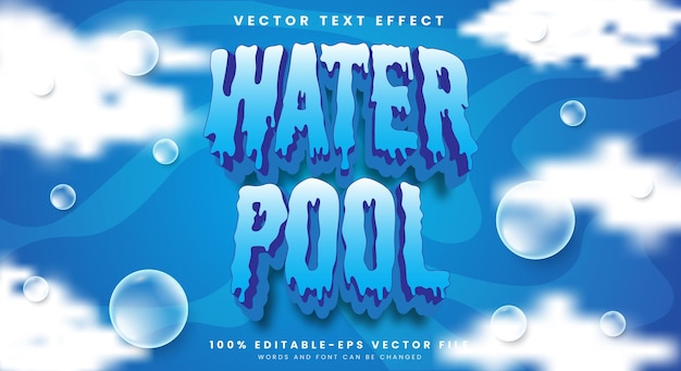 Efecto de texto editable de la piscina de agua plantilla con concepto de agua azul