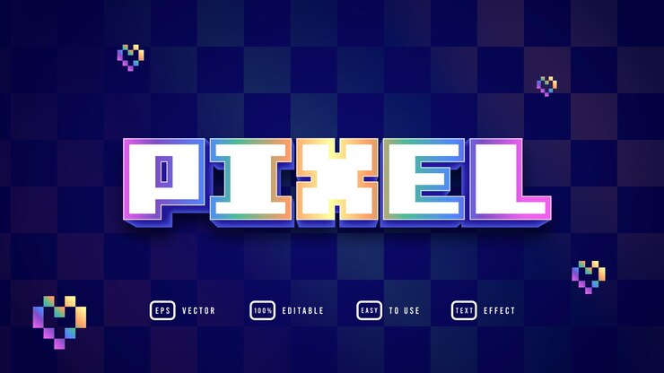 Vector efecto de texto editable de píxeles coloridos con fondo azul oscuro