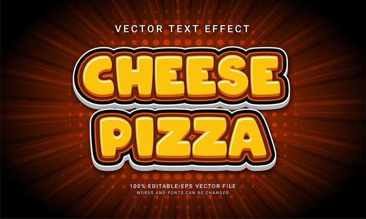 Vector efecto de texto editable de pizza de queso con tema de menú de comida de pizza