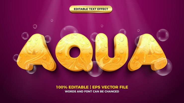 Vector efecto de texto editable - plantilla 3d de estilo de dibujos animados de marble aquatic