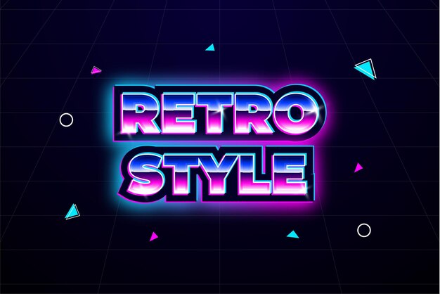 Vector efecto de texto editable de plantilla 3d de estilo retro brillante arcade de los años 80