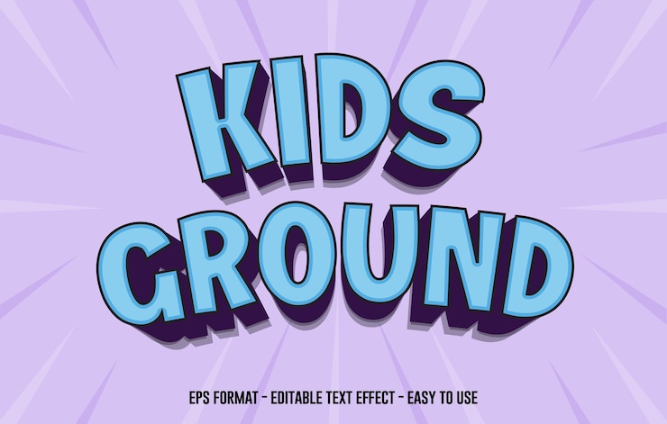 Vector efecto de texto editable, plantilla de estilo de texto 3d kids ground, arte vectorial de efecto de texto cómico