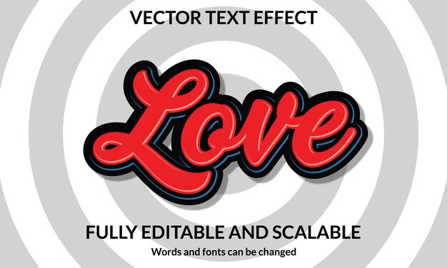 Efecto de texto editable plantilla vectorial de estilo Love 3d