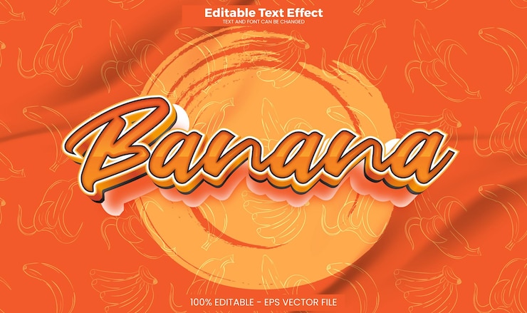 Vector efecto de texto editable de plátano en el estilo de tendencia moderna