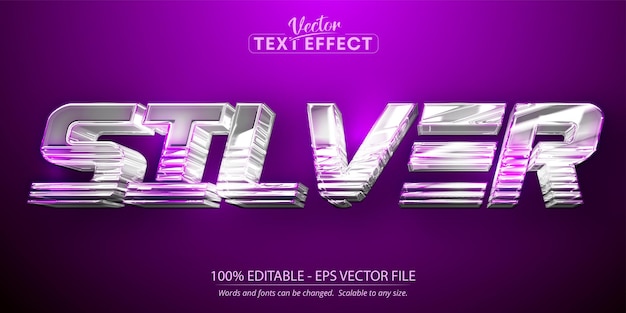 Vector efecto de texto editable plateado color plateado de lujo brillante y estilo de fuente metálico