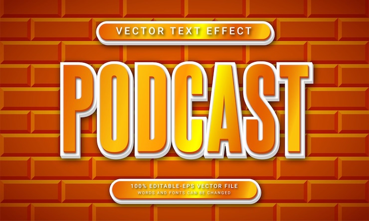 Vector efecto de texto editable de podcast con tema de color dorado