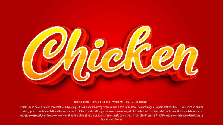Vector efecto de texto editable en pollo 3d