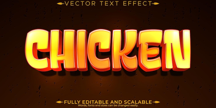 Vector efecto de texto editable de pollo estilo de texto editable de aves de corral y aves