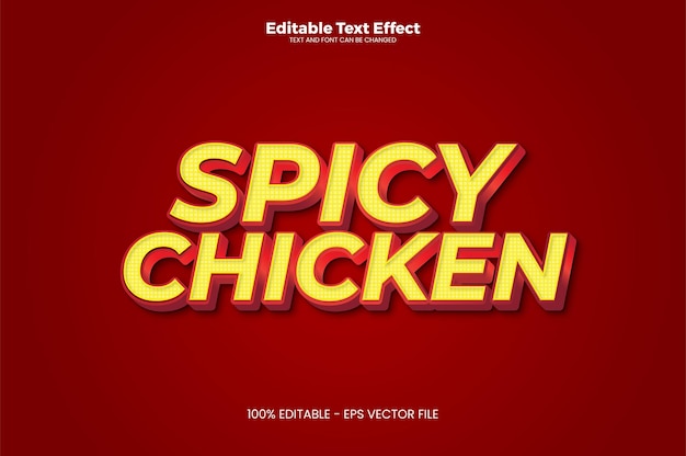 Efecto de texto editable de pollo picante en estilo de tendencia moderna