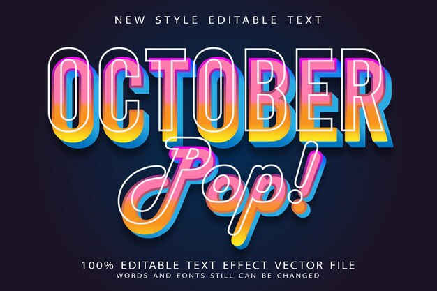 Efecto de texto editable pop de octubre en relieve estilo moderno