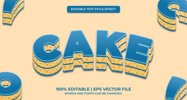 Efecto de texto editable de postre de pastel para el logotipo de pastelería del desierto de alimentos y bebidas. Ilustración vectorial
