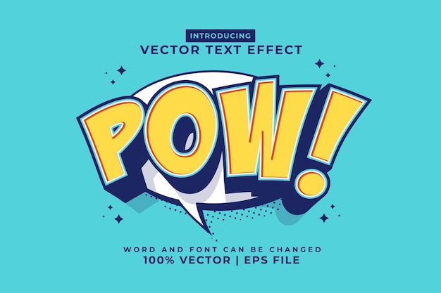 Vector efecto de texto editable pow 3d vector premium de estilo cómic de dibujos animados