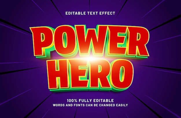 Efecto de texto editable de power hero en el estilo de texto de hero y power