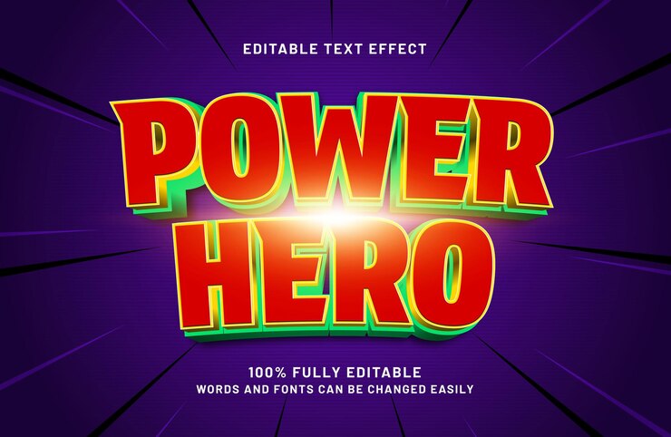 Vector efecto de texto editable de power hero en el estilo de texto de hero y power