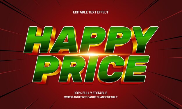 efecto de texto editable de precio feliz con un estilo de texto de venta y descuento