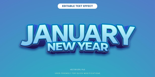 Efecto de texto editable premium enero Gradiente azul claro 3D Vector de estilo