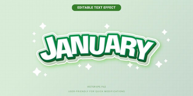Efecto de texto editable premium de enero Gradiente verde suave Vector de estilo 3D lindo