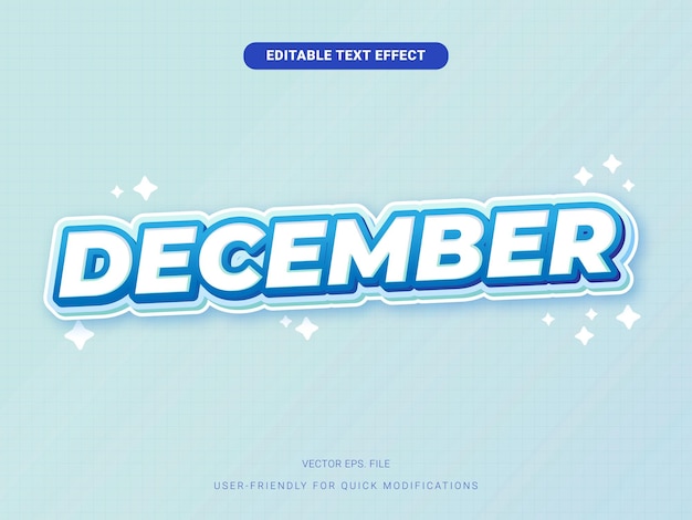 Efecto de texto editable premium Vector de gradiente azul claro suave de diciembre