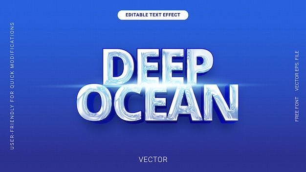 Efecto de texto editable de primera calidad Vector de gradiente azul de estilo cromo de océano profundo