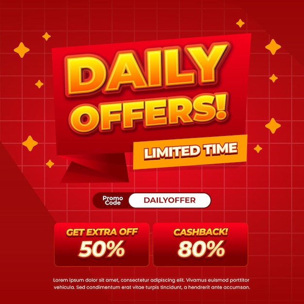 Efecto de texto editable Promoción de descuento de ventas diarias con volante pop-up con gradiente rojo