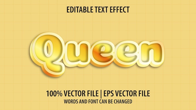 Efecto de texto editable queen 3d moderno y vector premium de estilo de fuente minimalista