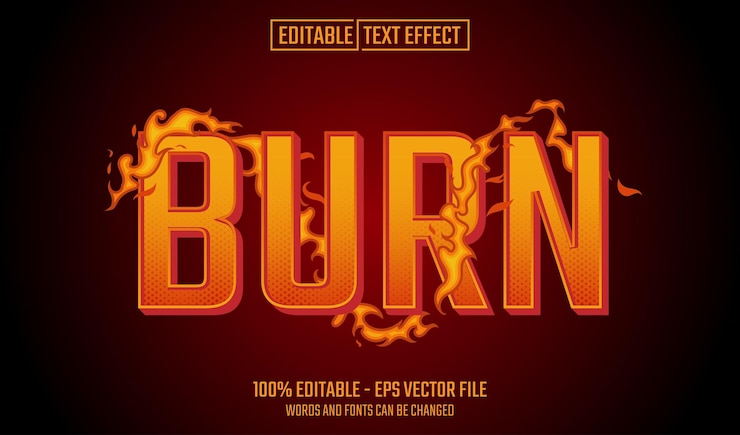 Vector efecto de texto editable para quemar