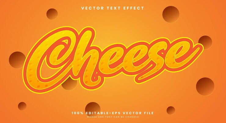 Vector efecto de texto editable para el queso plantilla adecuada para el tema del queso