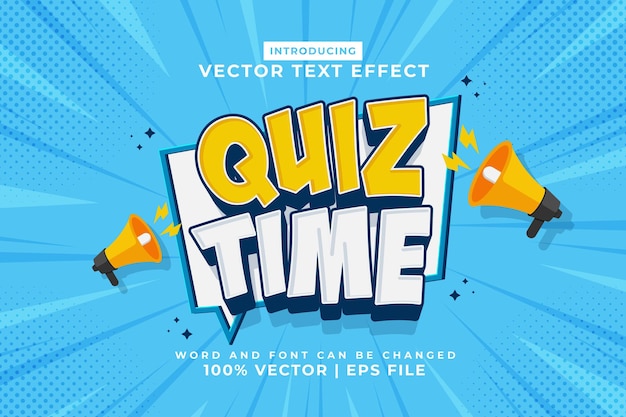 Efecto de texto editable Quiz Time 3d estilo de plantilla de dibujos animados vector premium