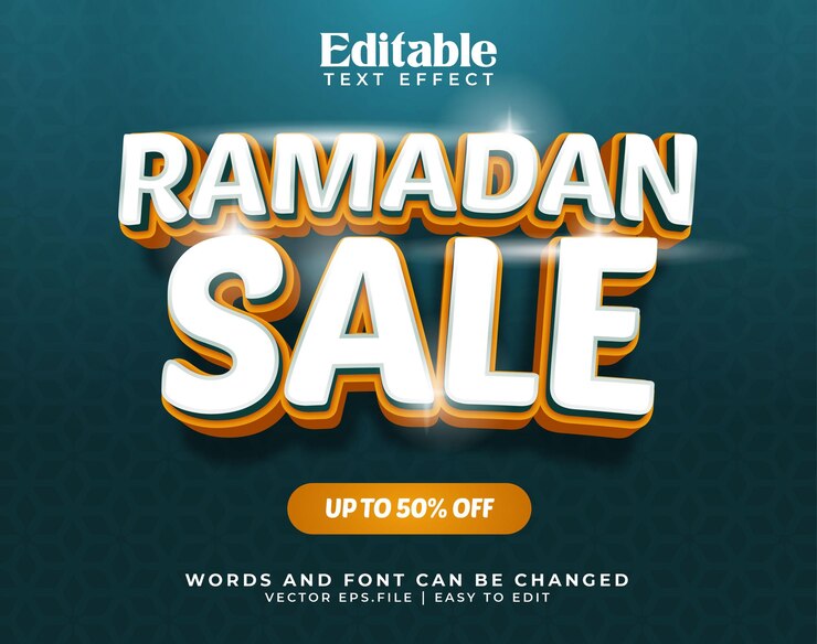 Efecto de texto editable ramadan kareem Etiqueta venta banner pegatina insignia anuncios pop-up banner Oferta especial Ramadan Big Sale Promoción islámica ilustración vectorial con estilo realista y de lujo