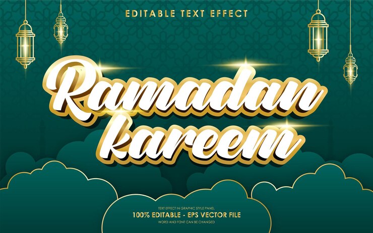 Vector efecto de texto editable de ramadan kareem con fondo islámico