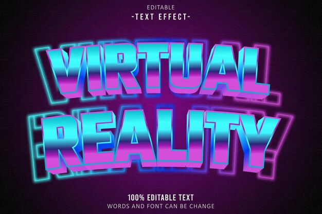 Efecto de texto editable de realidad virtual en relieve 3D estilo de los años 80