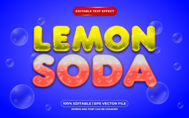 Efecto de texto editable de refresco de limón estilo líquido
