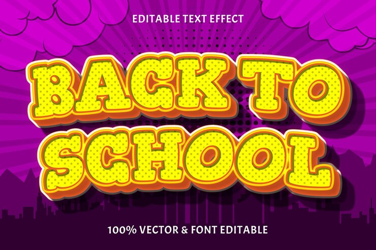 Vector efecto de texto editable de regreso a la escuela 3 dimensiones en relieve estilo cómic