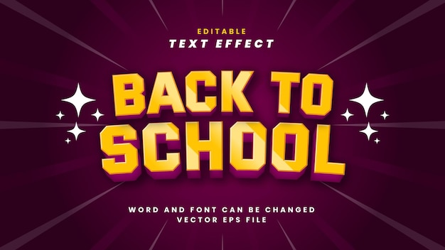 Efecto de texto editable de regreso a la escuela estilo 3d