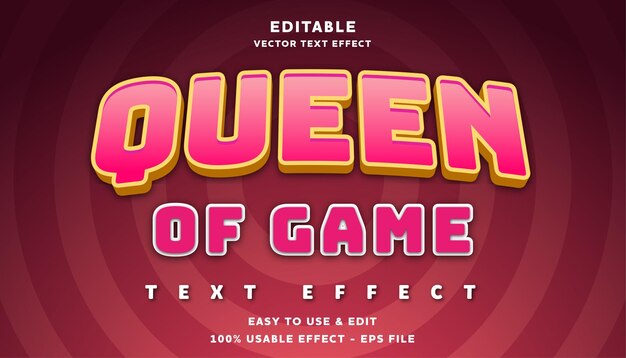 efecto de texto editable de la reina del juego con un estilo moderno y simple utilizable para el logotipo o el título de la campaña