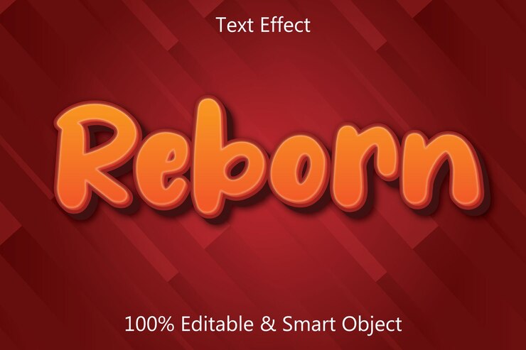 Vector efecto de texto editable renacido estilo de dibujos animados en relieve en 3 dimensiones
