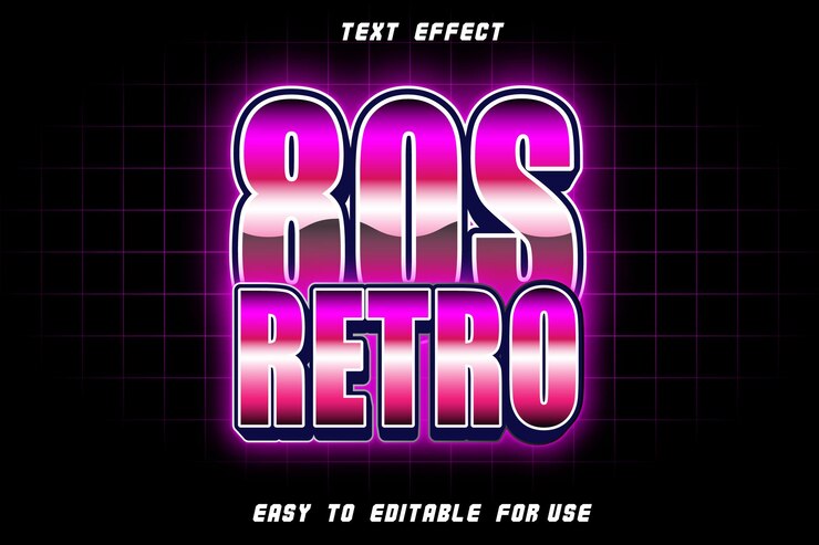Vector efecto de texto editable retro de los años 80 en relieve estilo retro