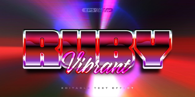 Efecto de texto editable retro brillante Y2K rubí vibrante