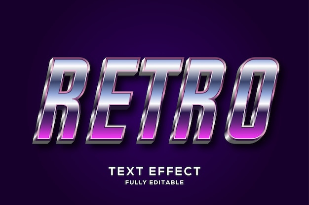 Efecto de texto editable retro metálico futurista de los años 80